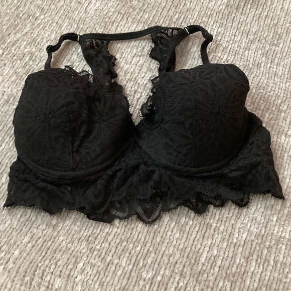 Pink‎ Bralette Size Medium Victoria’s Secret Black Lace Lightly Lined - Picture 2 of 5